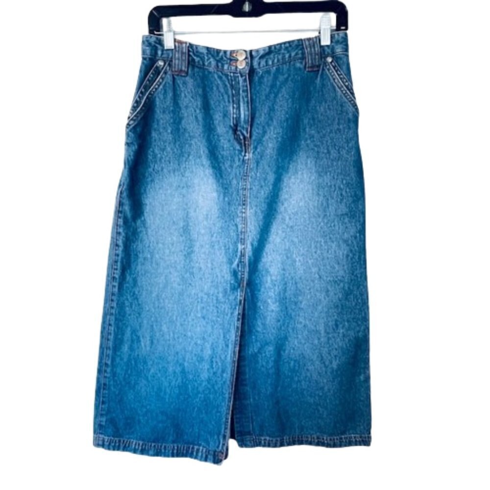 Vintage Y2K 2000's  Bill Blass Denim Maxi Skirt Front Slit 6 Petite
